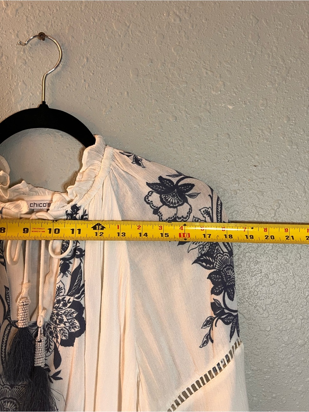 Chico’s Blue White Floral Crinkle Gauze Maxi Dress Boho Cottagecore Romantic - Picture 6 of 8